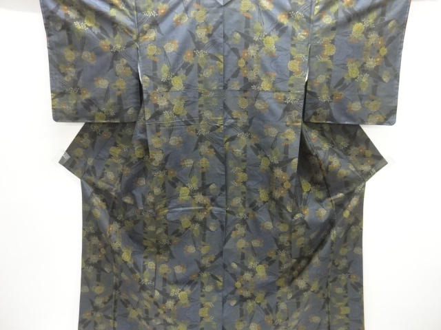 JAPANESE KIMONO / SILK / DORO OSHIMA TSUMUGI / WOVEN FLORAL PLANTS